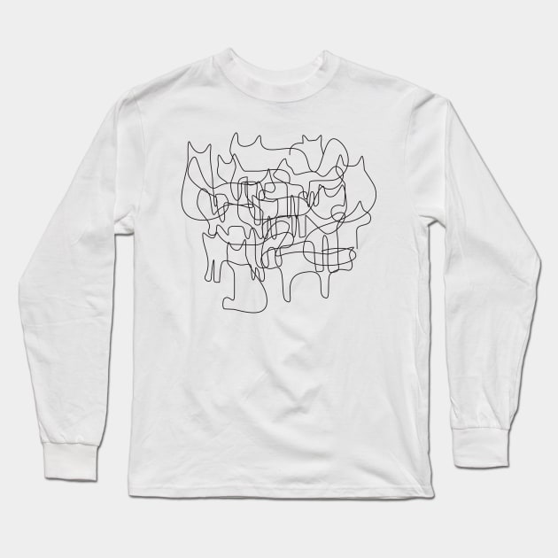 Catastrophe Pets Line Drawing Cat Art Minimalist Abstract Long Sleeve T-Shirt by bulografik